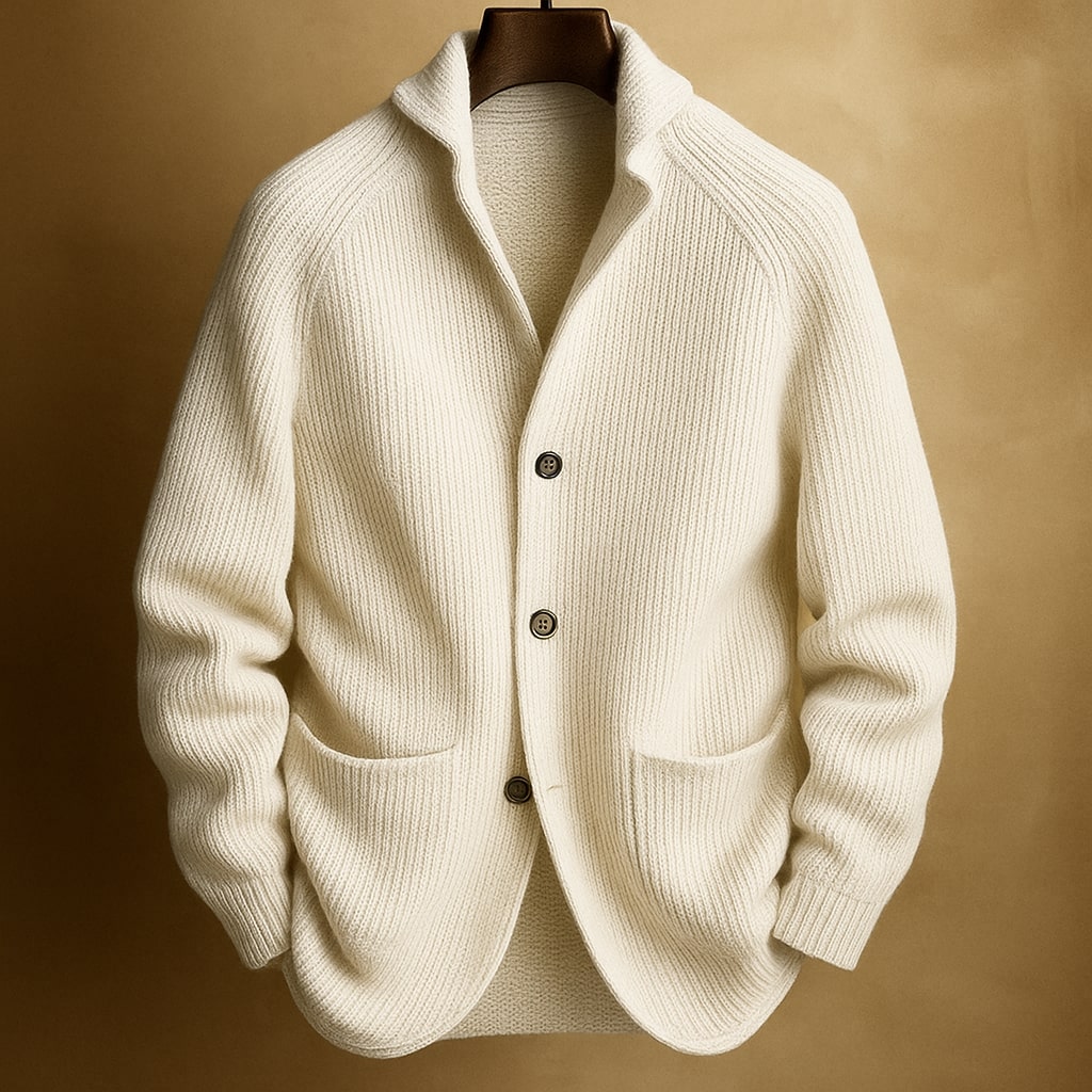 Cardigan en maille côtelée pour homme avec boutons et col