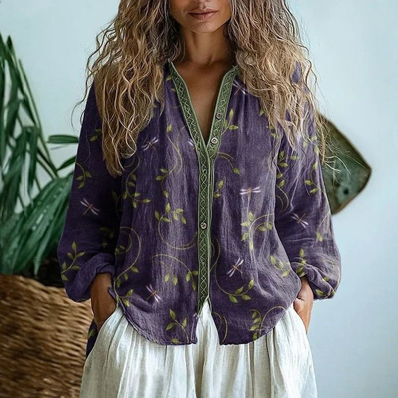 Women's Floral Linen Blend Blouse