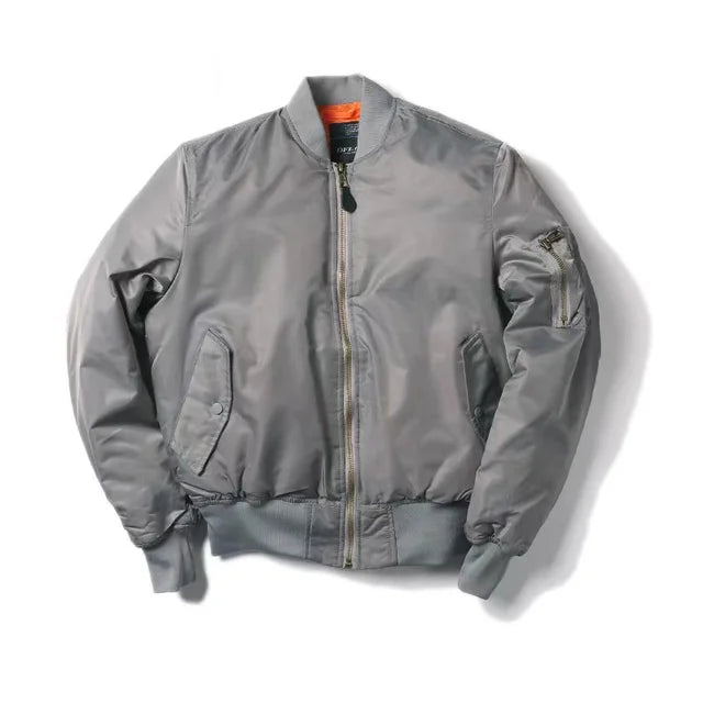Nylon MA1 Bomber Jacket with Zip Front and Flap Pockets