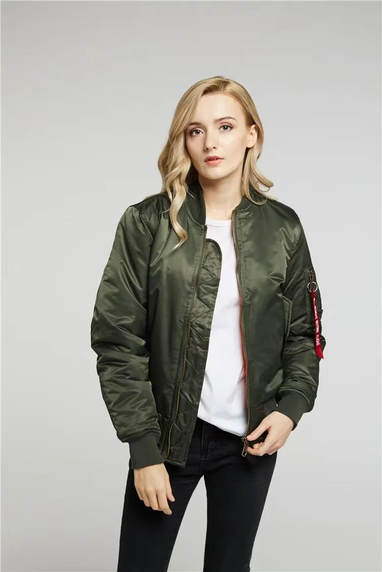Nylon MA1 Bomber Jacket with Zip Front and Flap Pockets
