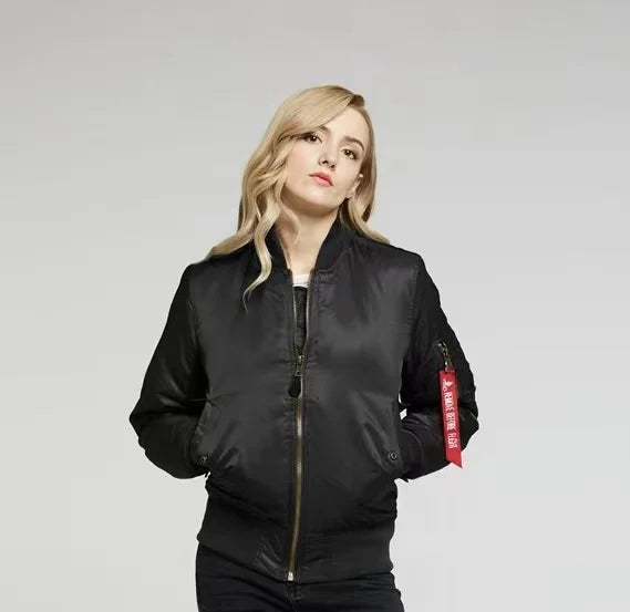 Nylon MA1 Bomber Jacket with Zip Front and Flap Pockets
