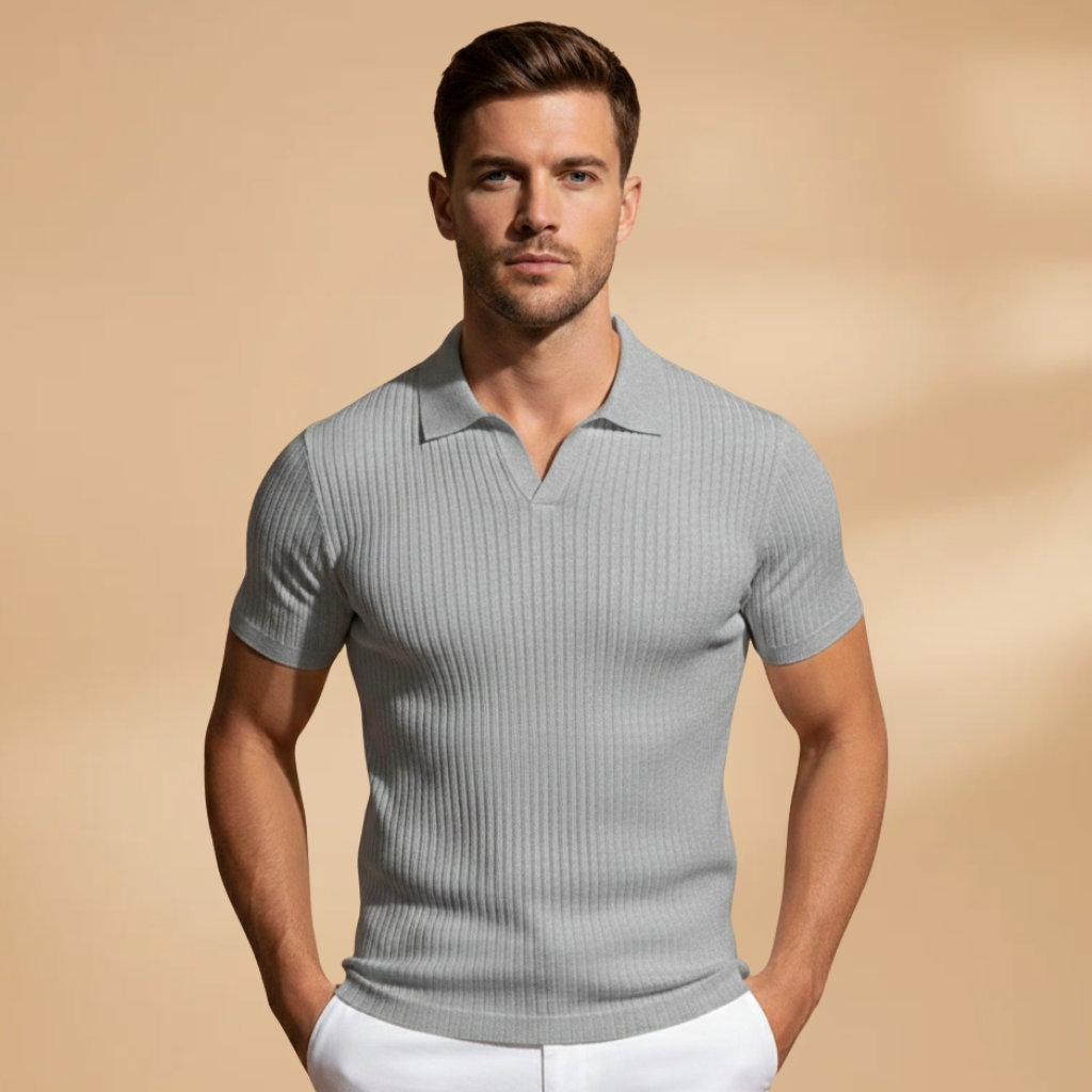 Men's Slim Fit Ribbed Knit Polo Shirt