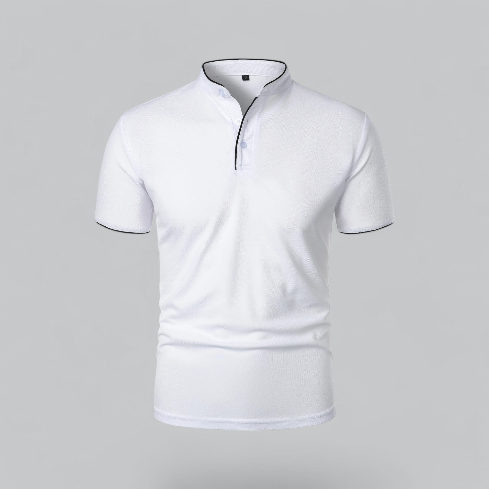 Grandad Collar Polo Shirt with Short Sleeves and Button Placket