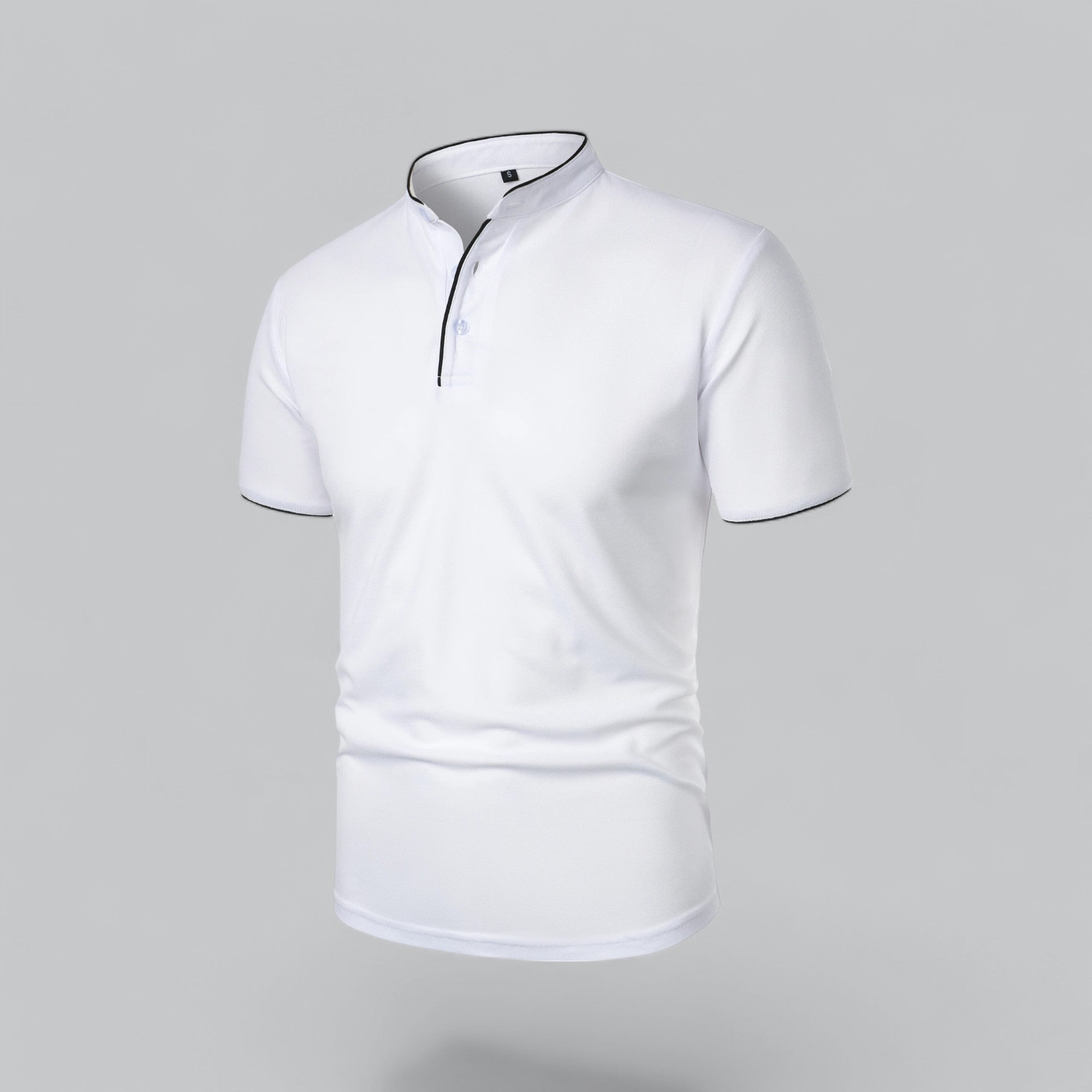 Grandad Collar Polo Shirt with Short Sleeves and Button Placket