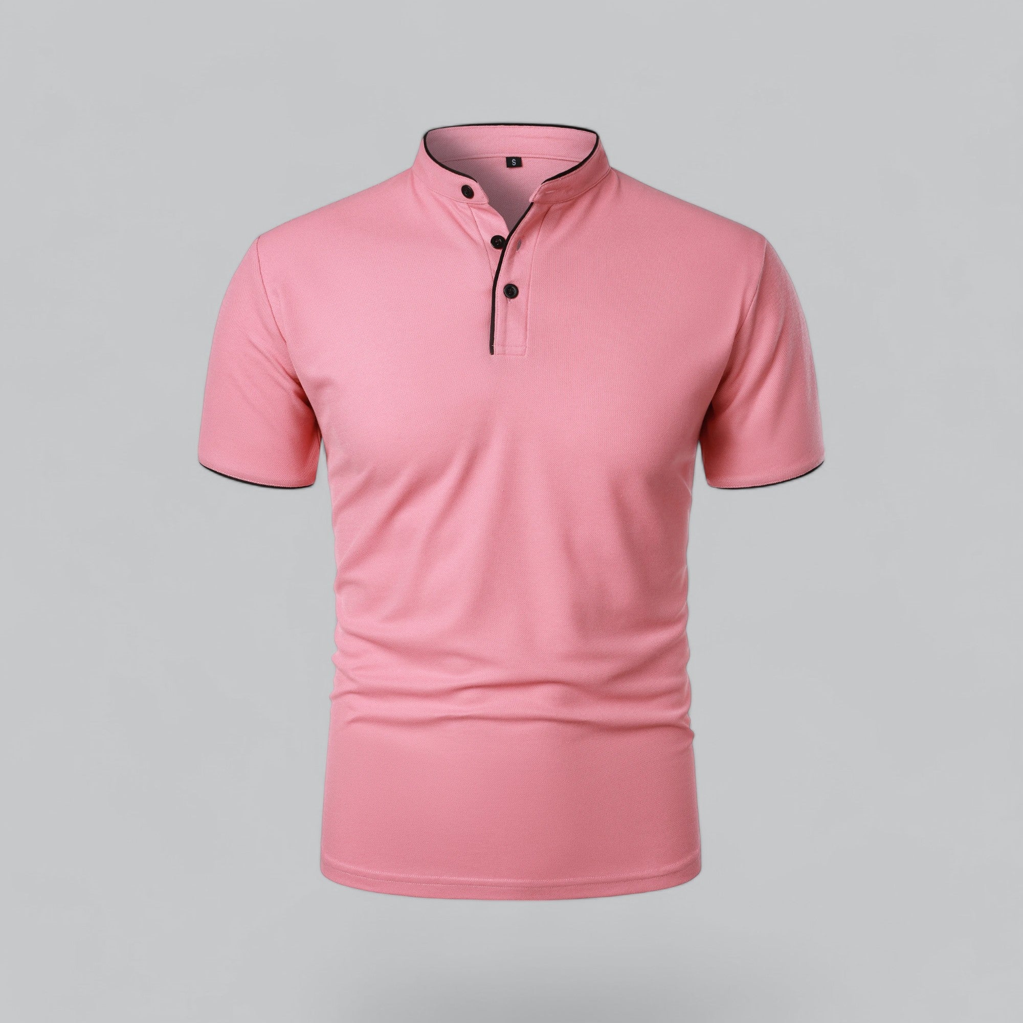 Grandad Collar Polo Shirt with Short Sleeves and Button Placket