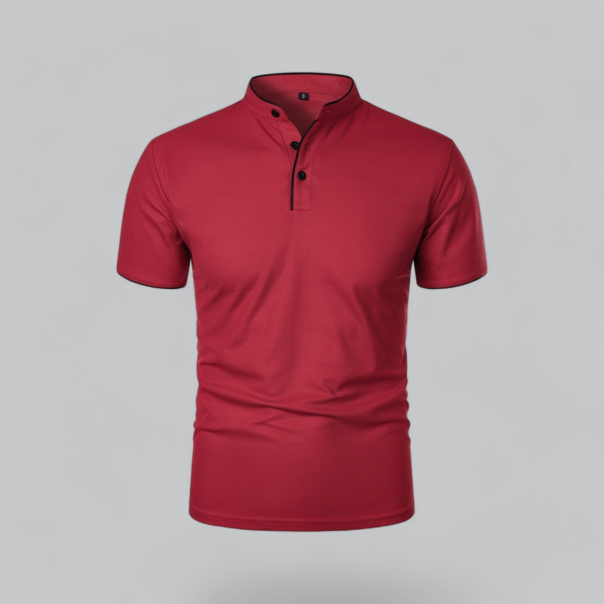 Grandad Collar Polo Shirt with Short Sleeves and Button Placket