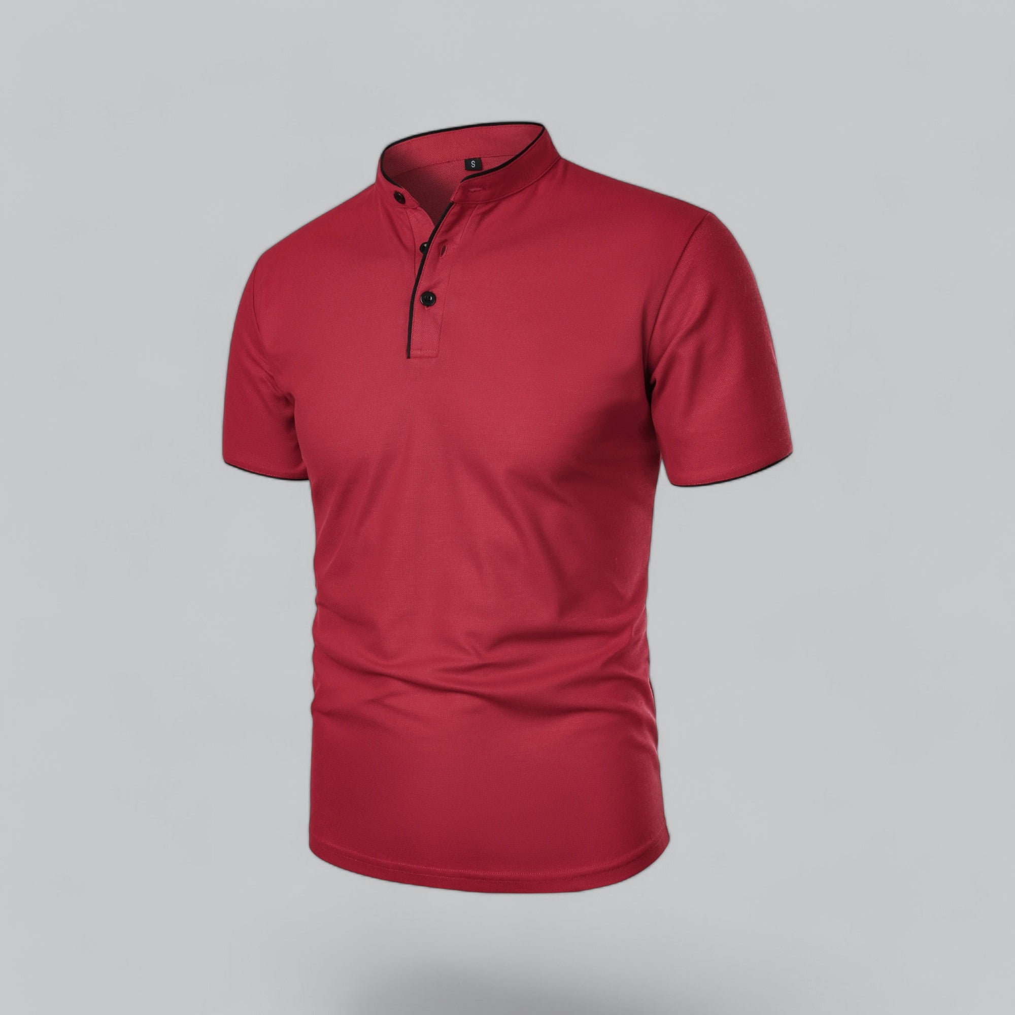 Grandad Collar Polo Shirt with Short Sleeves and Button Placket