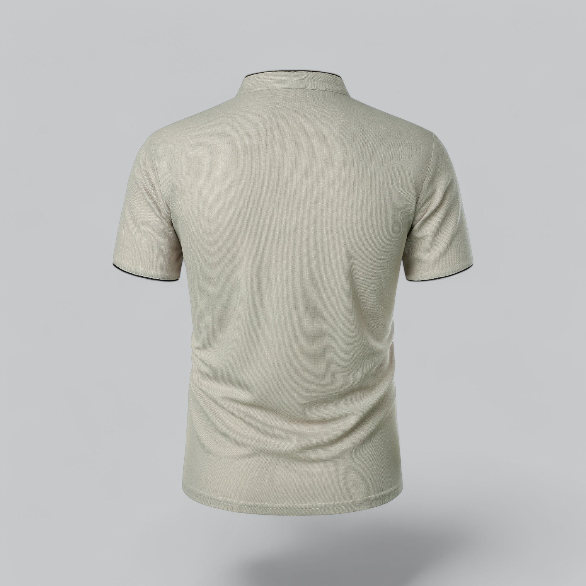 Grandad Collar Polo Shirt with Short Sleeves and Button Placket