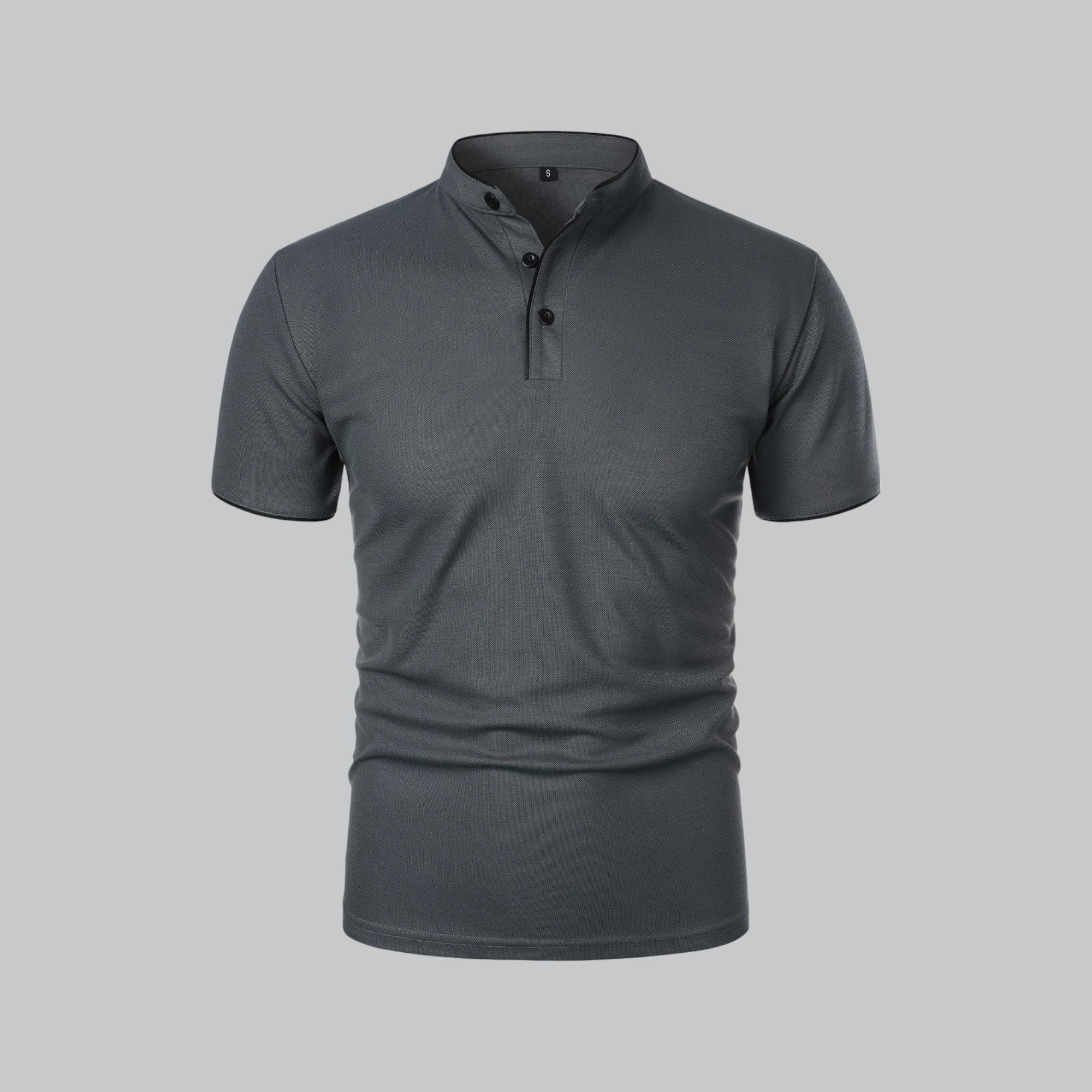 Grandad Collar Polo Shirt with Short Sleeves and Button Placket