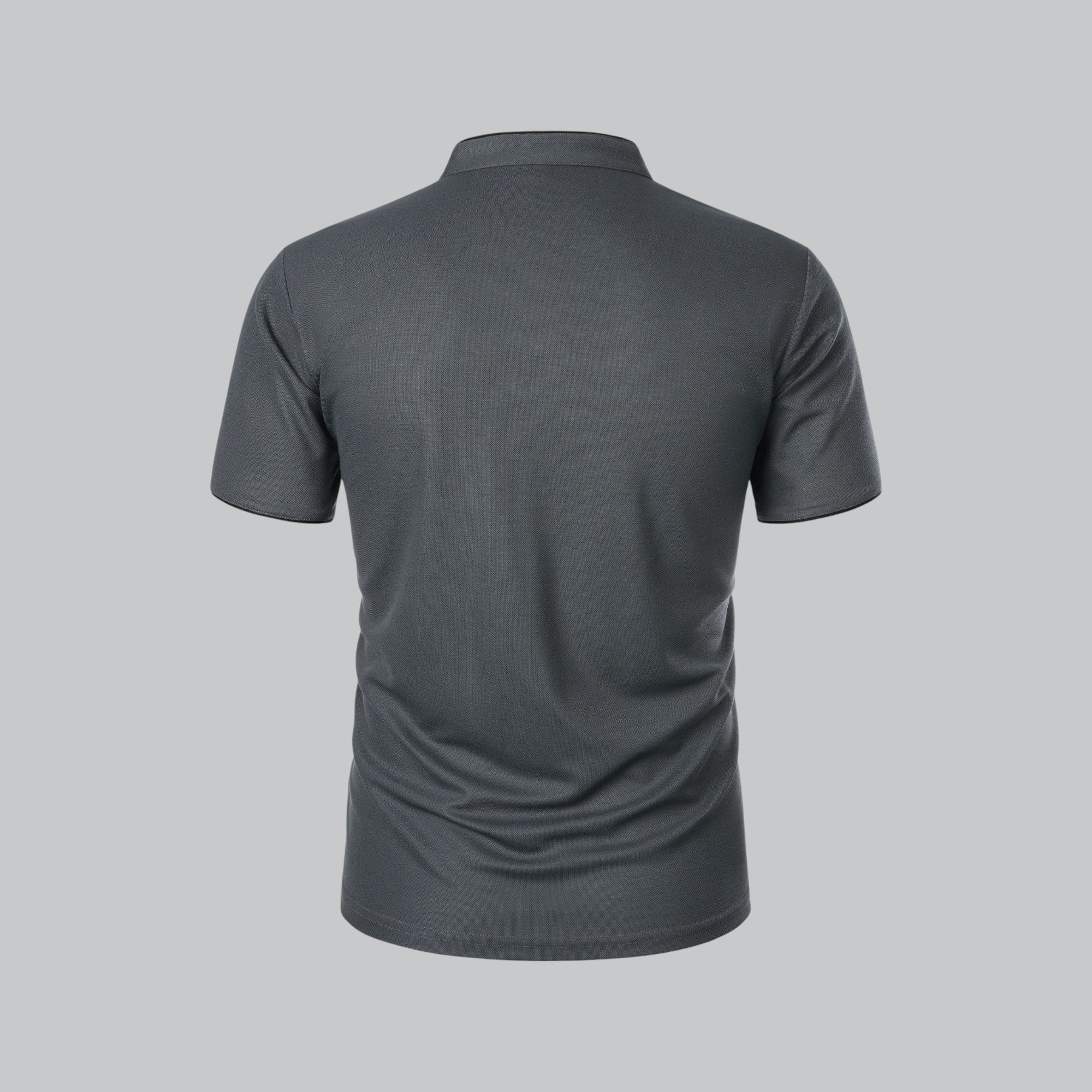 Grandad Collar Polo Shirt with Short Sleeves and Button Placket