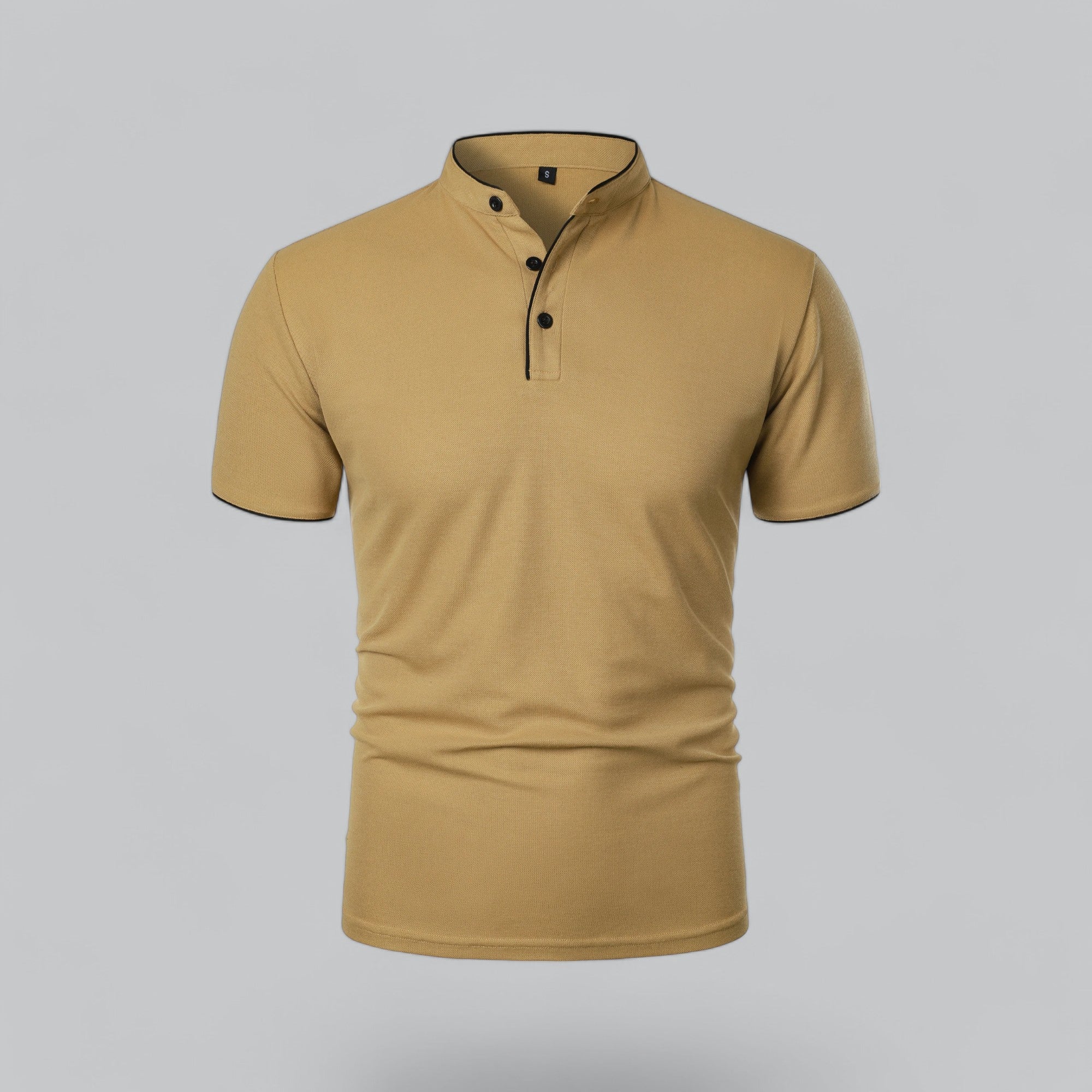 Grandad Collar Polo Shirt with Short Sleeves and Button Placket