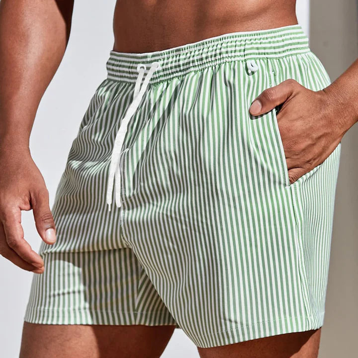 Striped Swim Shorts with Drawstring Waist