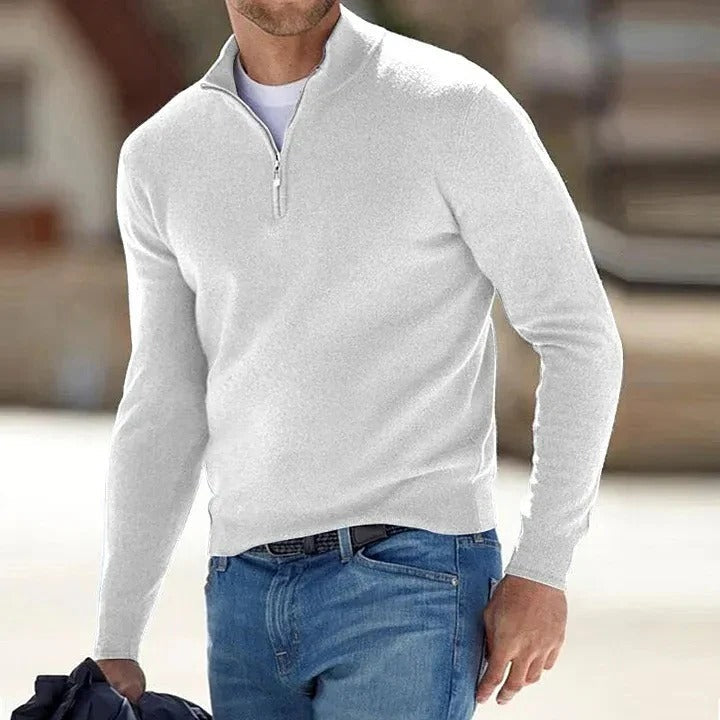 Men’s Half-Zip Knitted Jumper with Stand Collar