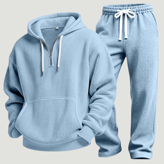 Men’s Textured Half-Zip Hoodie & Joggers Tracksuit Set