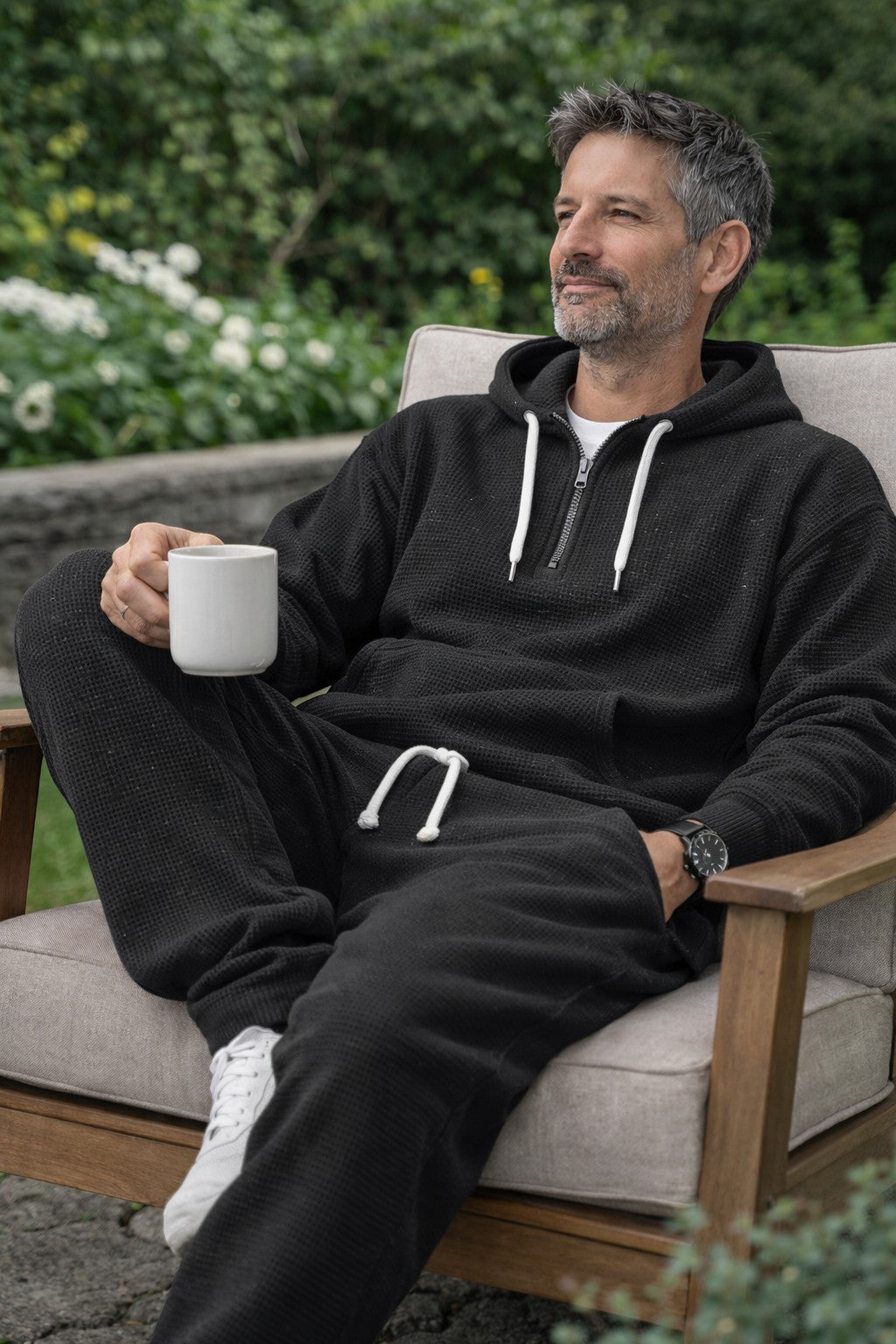 Men’s Textured Half-Zip Hoodie & Joggers Tracksuit Set