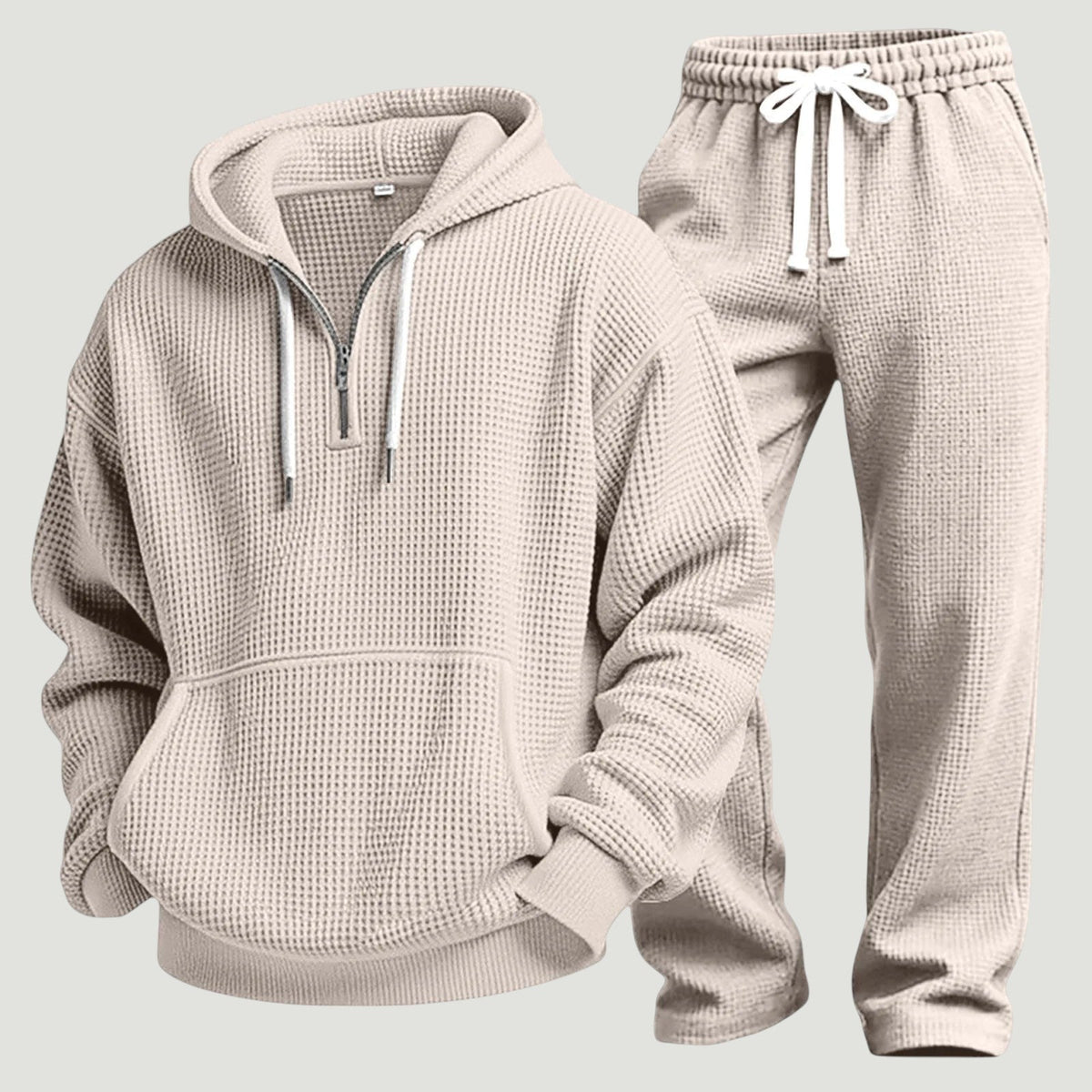 Men’s Textured Half-Zip Hoodie & Joggers Tracksuit Set