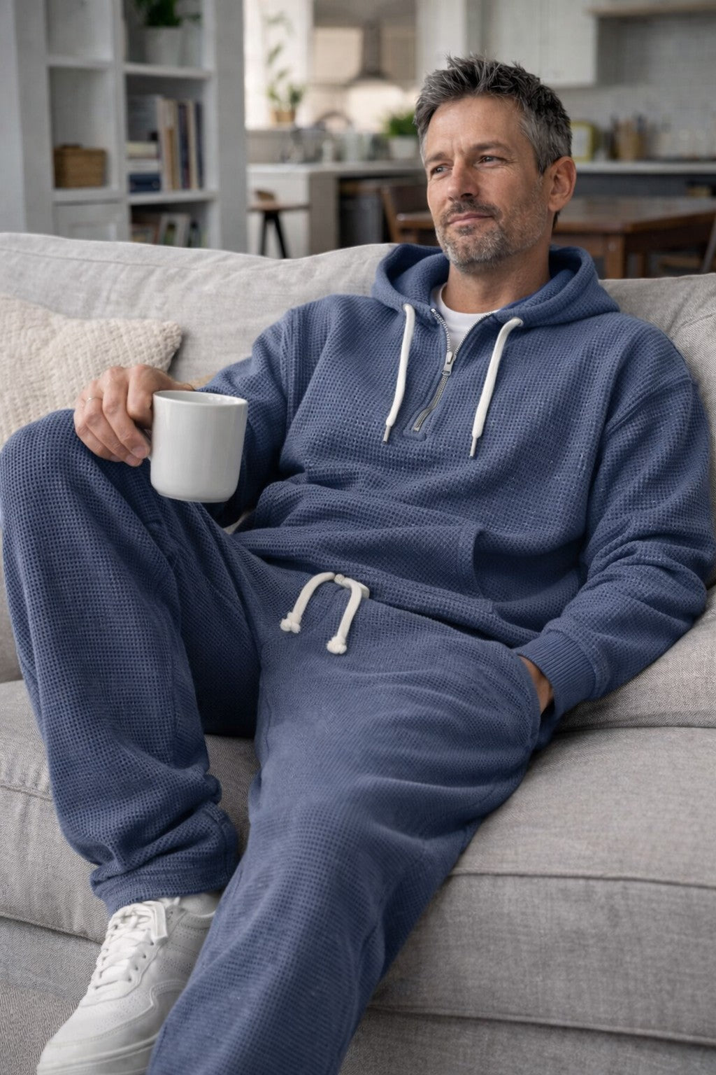 Men’s Textured Half-Zip Hoodie & Joggers Tracksuit Set
