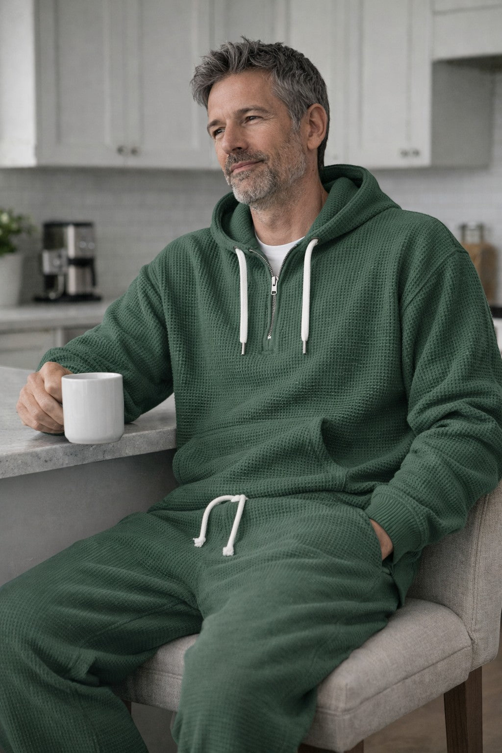 Men’s Textured Half-Zip Hoodie & Joggers Tracksuit Set
