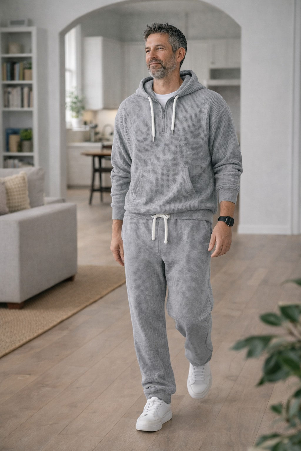 Men’s Textured Half-Zip Hoodie & Joggers Tracksuit Set