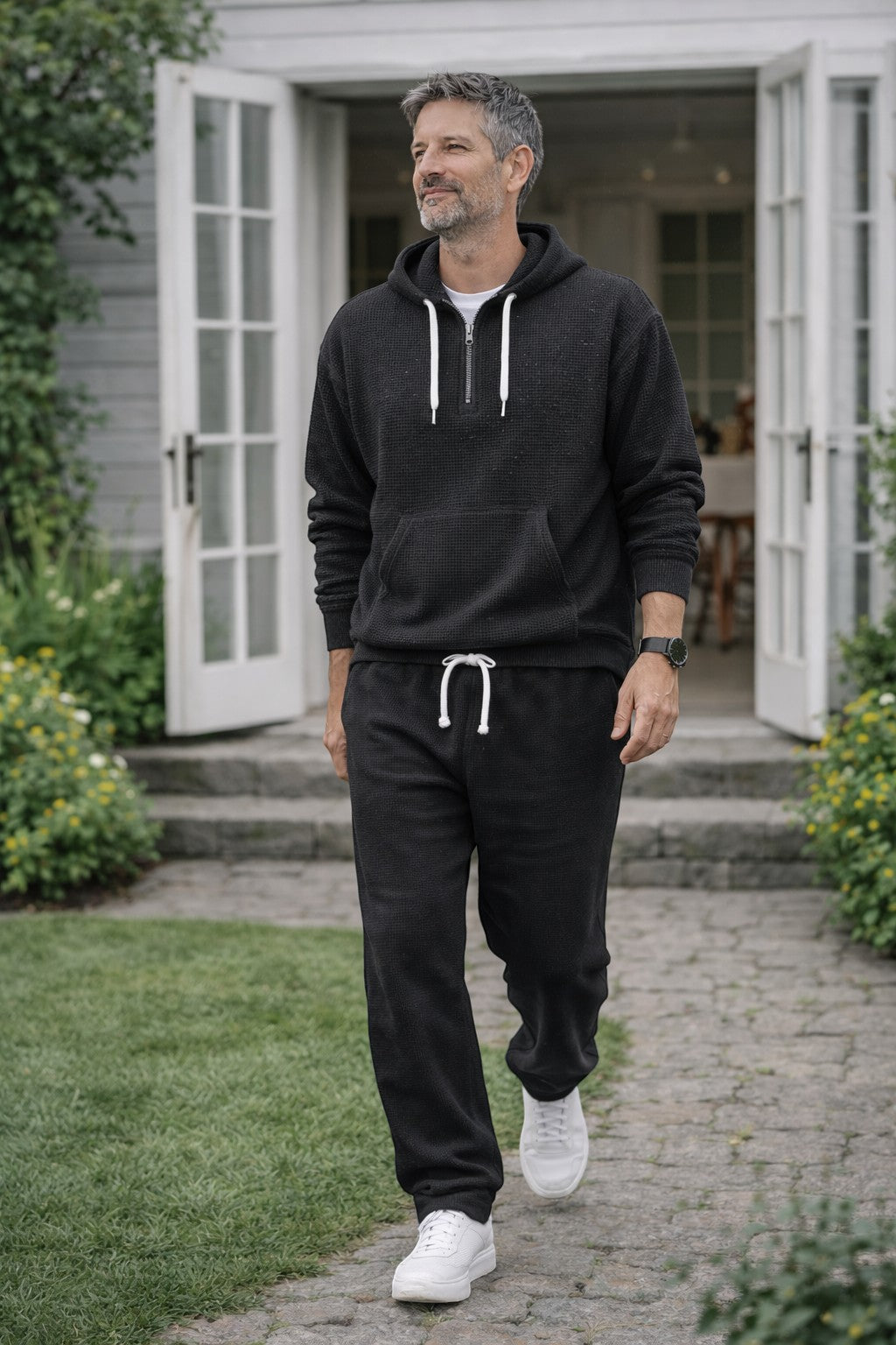 Men’s Textured Half-Zip Hoodie & Joggers Tracksuit Set