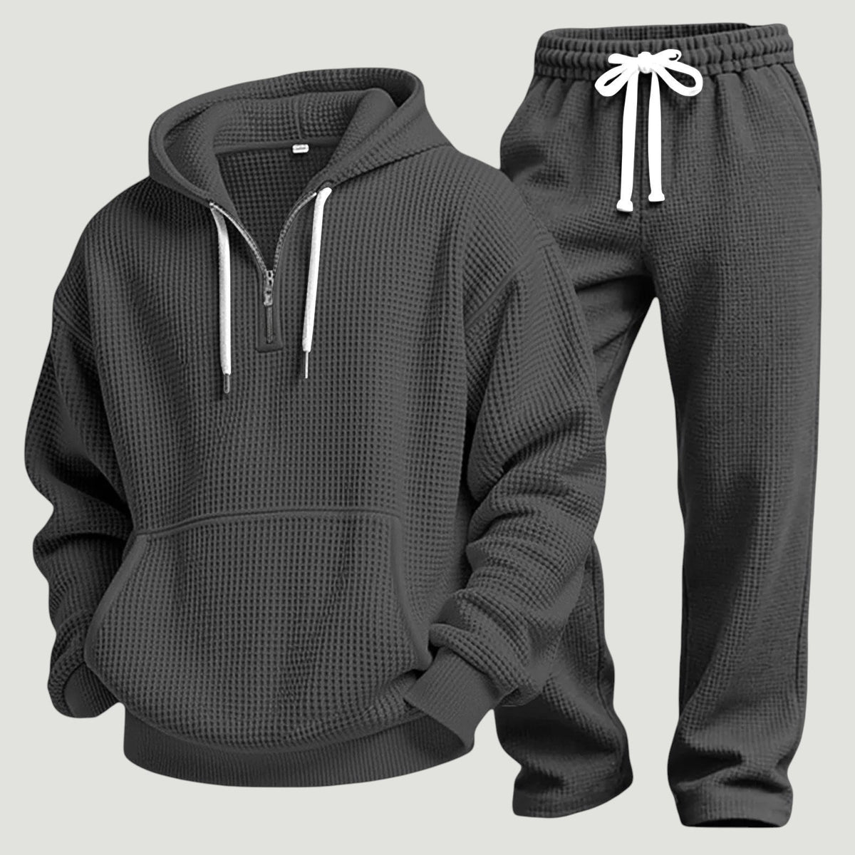Men’s Textured Half-Zip Hoodie & Joggers Tracksuit Set