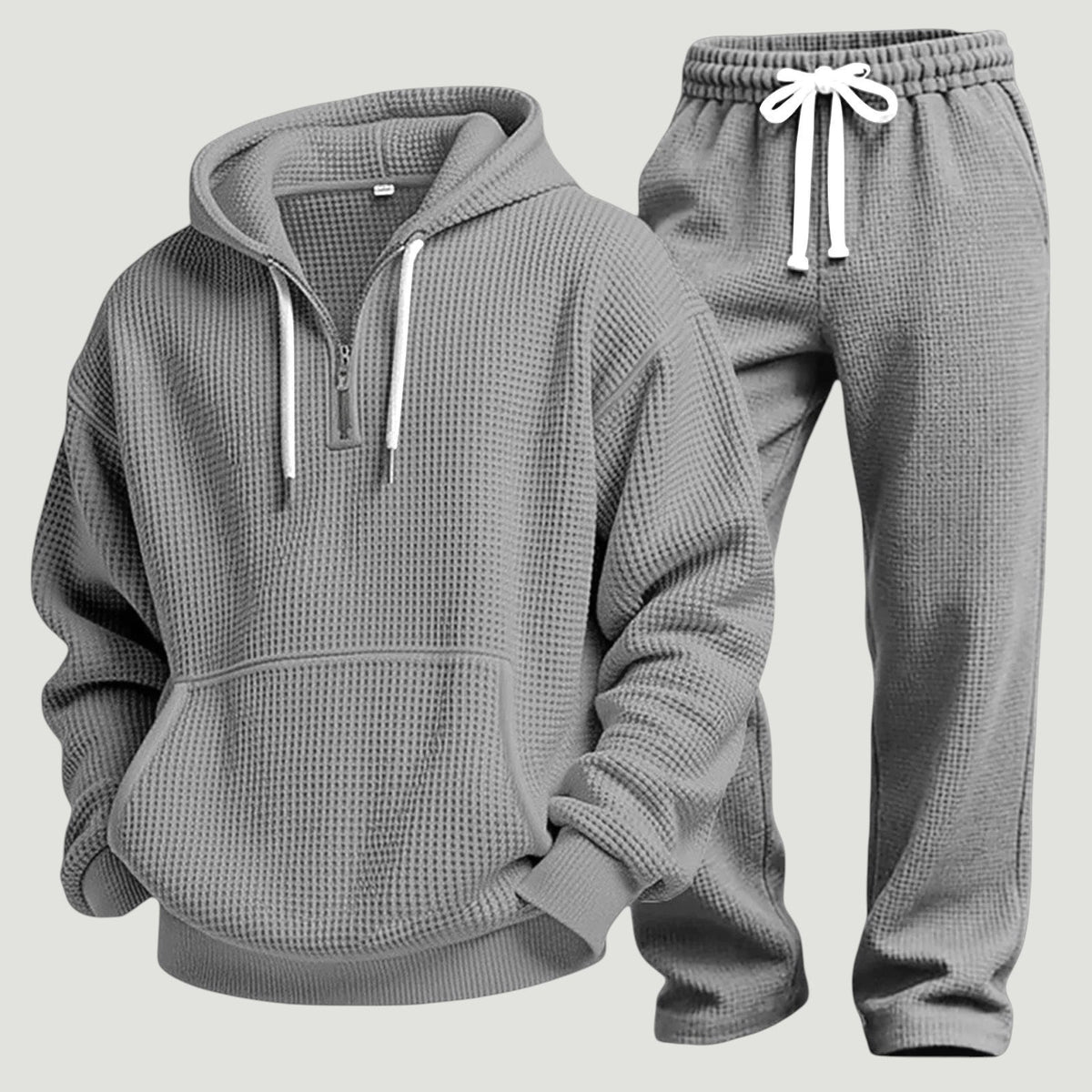 Men’s Textured Half-Zip Hoodie & Joggers Tracksuit Set