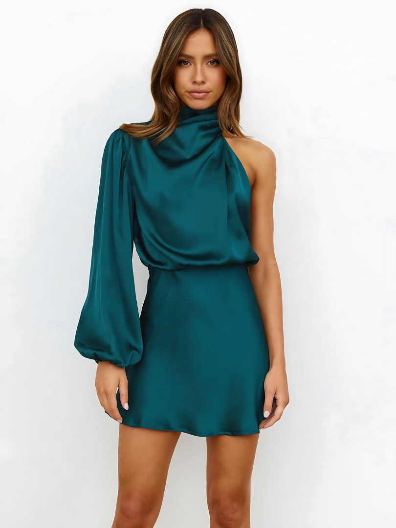Mini-robe asymétrique en satin à une épaule pour femme