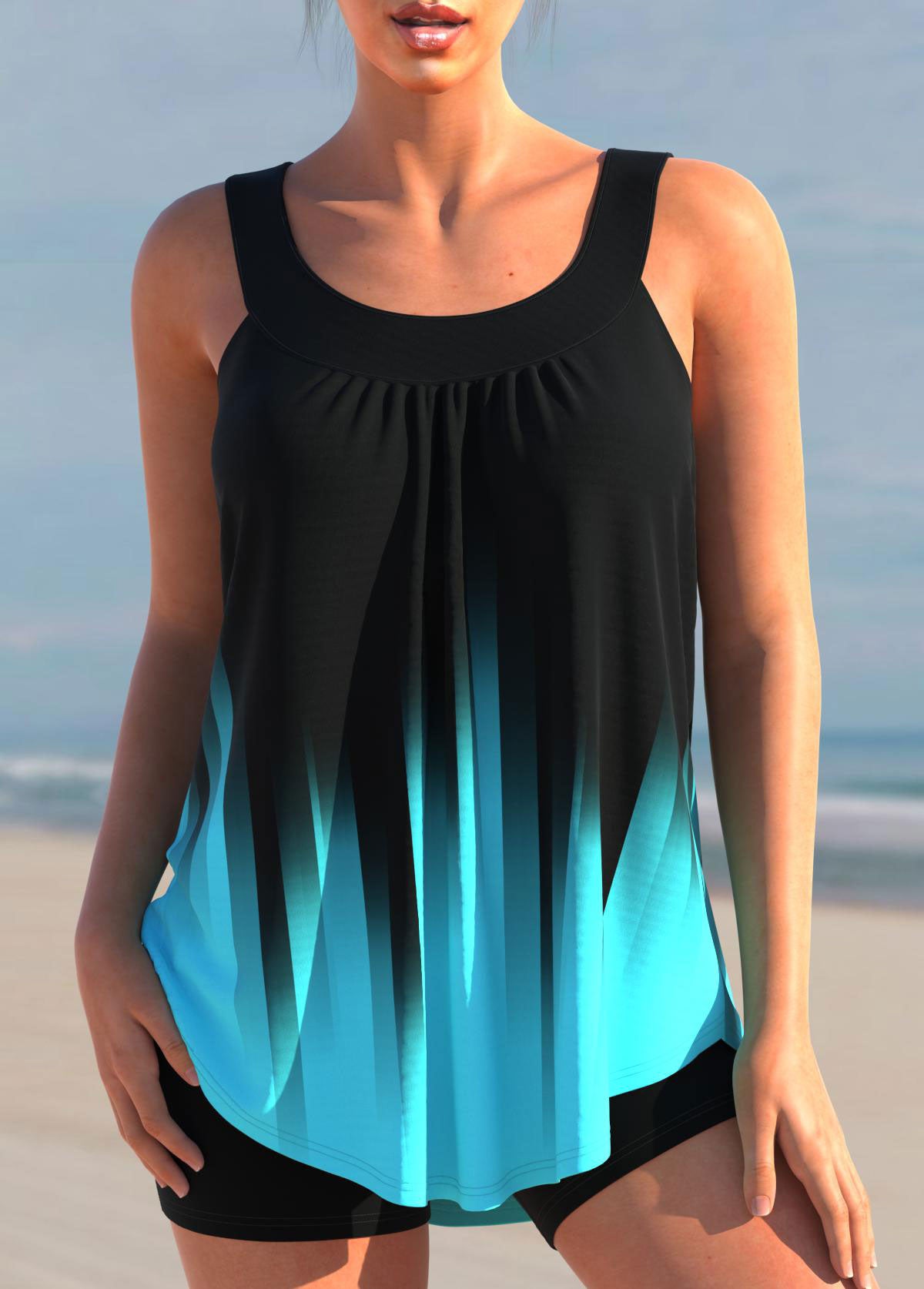 Tankini Swim Set with Tie-Front Detail