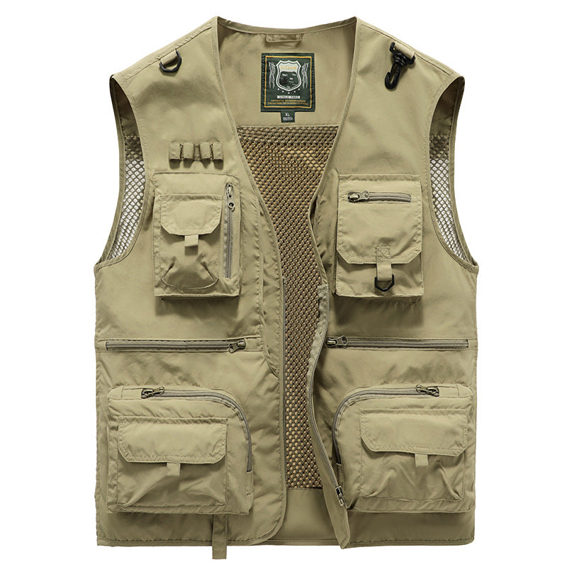 Multi-Pocket Utility Vest with Mesh Lining and Zip Pockets