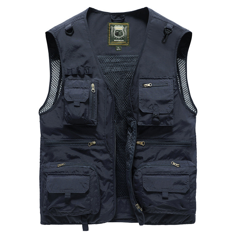Multi-Pocket Utility Vest with Mesh Lining and Zip Pockets
