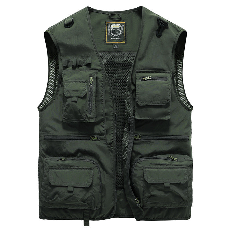 Multi-Pocket Utility Vest with Mesh Lining and Zip Pockets