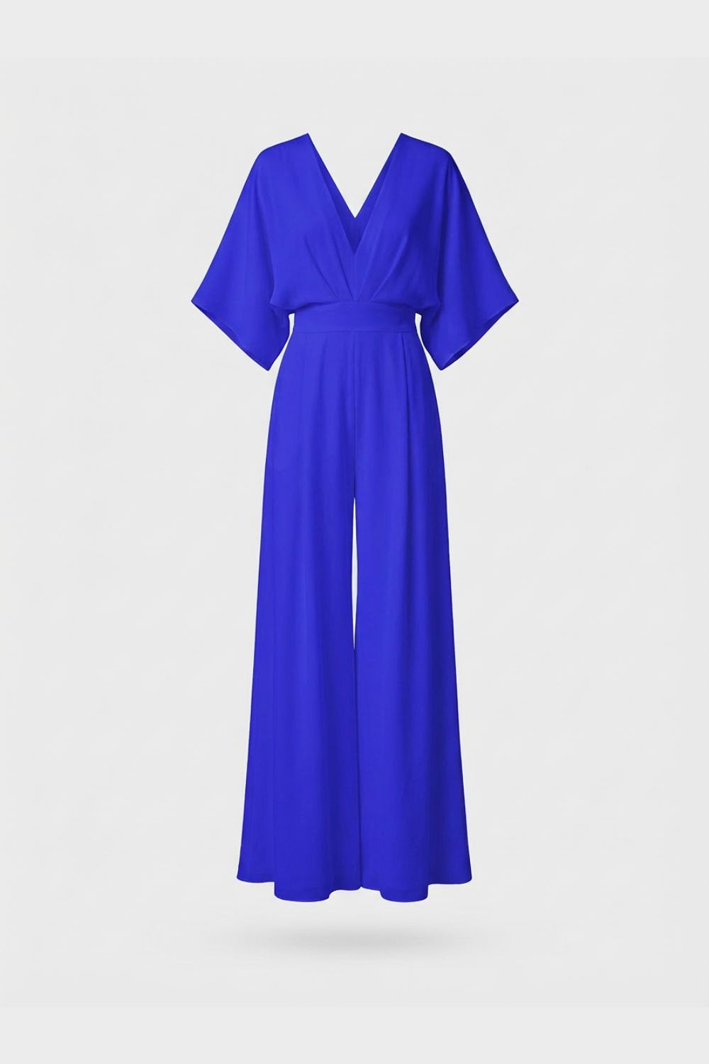 Wide-Leg Jumpsuit with V-Neck and Kimono Sleeves