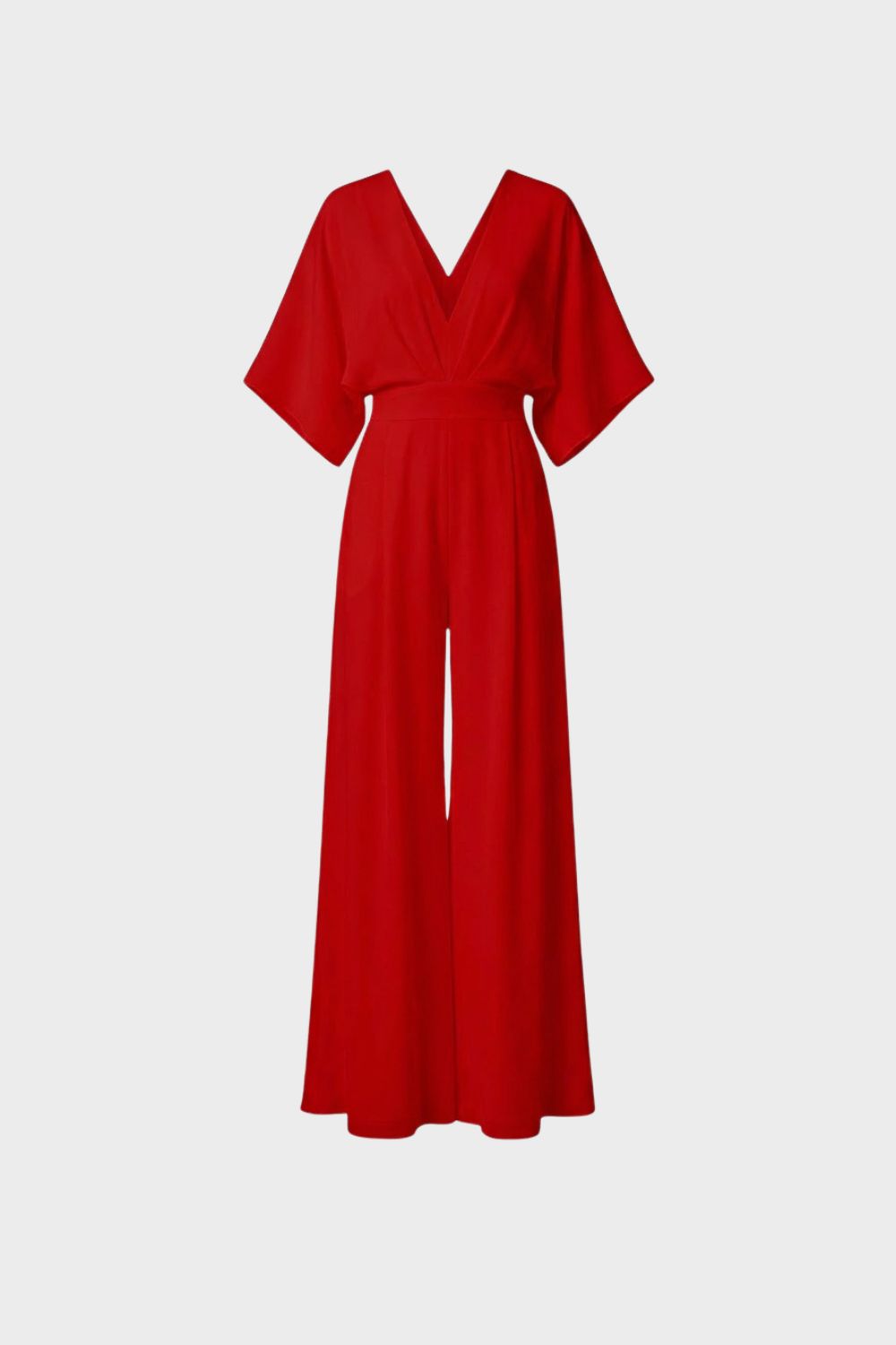 Wide-Leg Jumpsuit with V-Neck and Kimono Sleeves