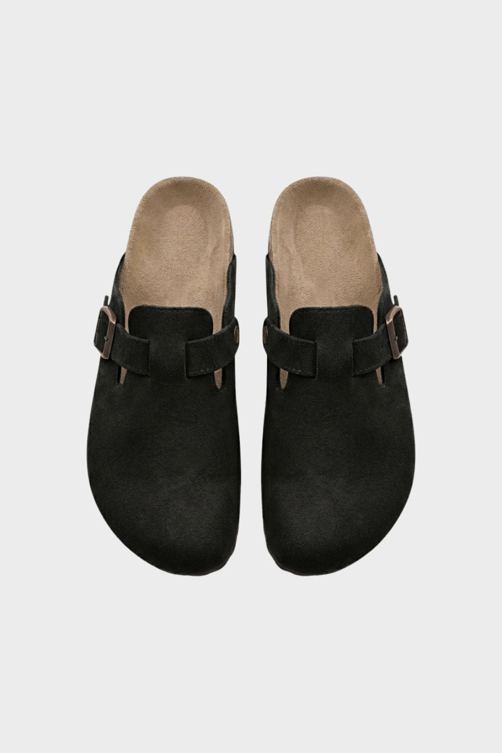 Suede Buckle Clogs with Cork Sole