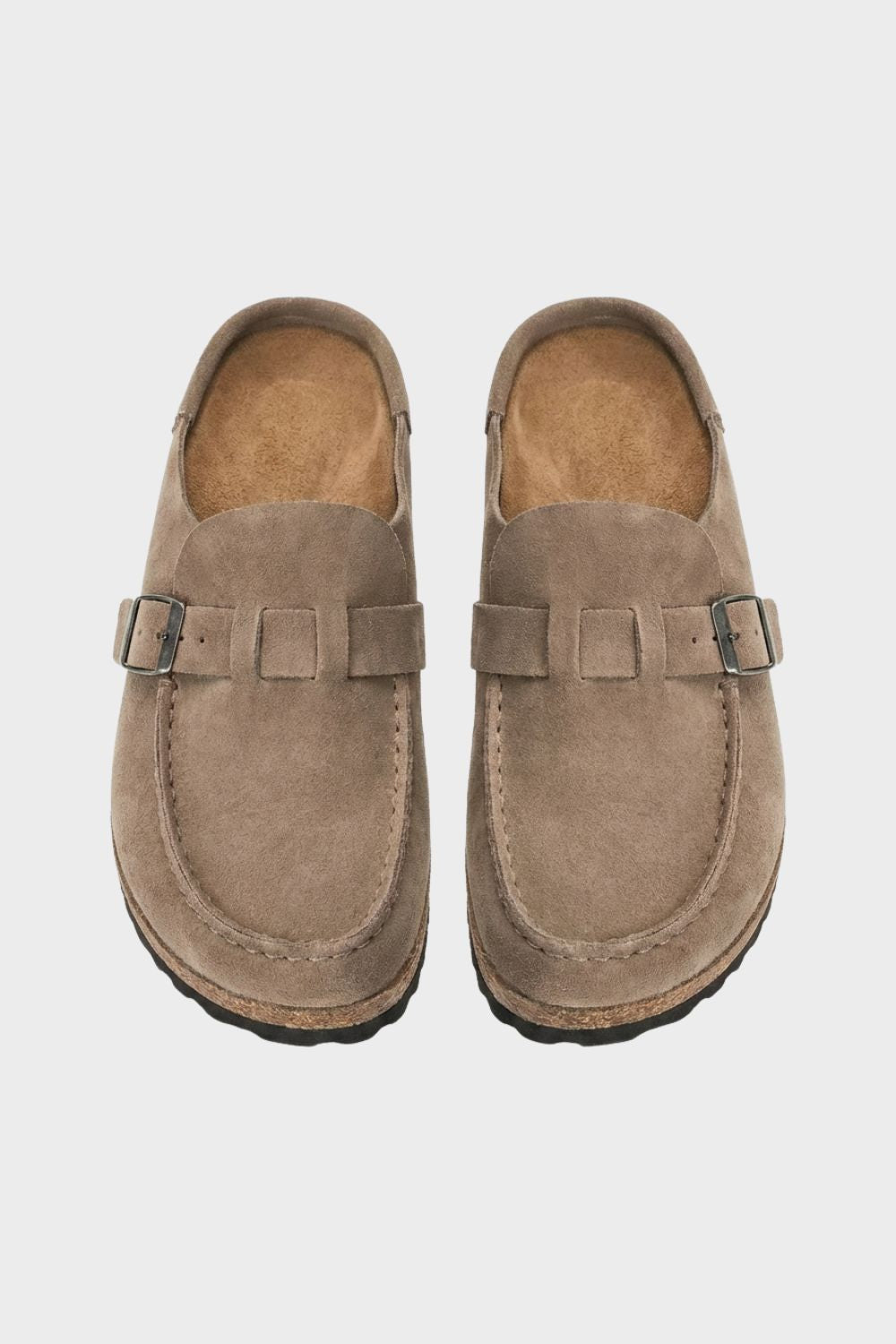 Men's Suede Buckle Clogs with Cork Sole