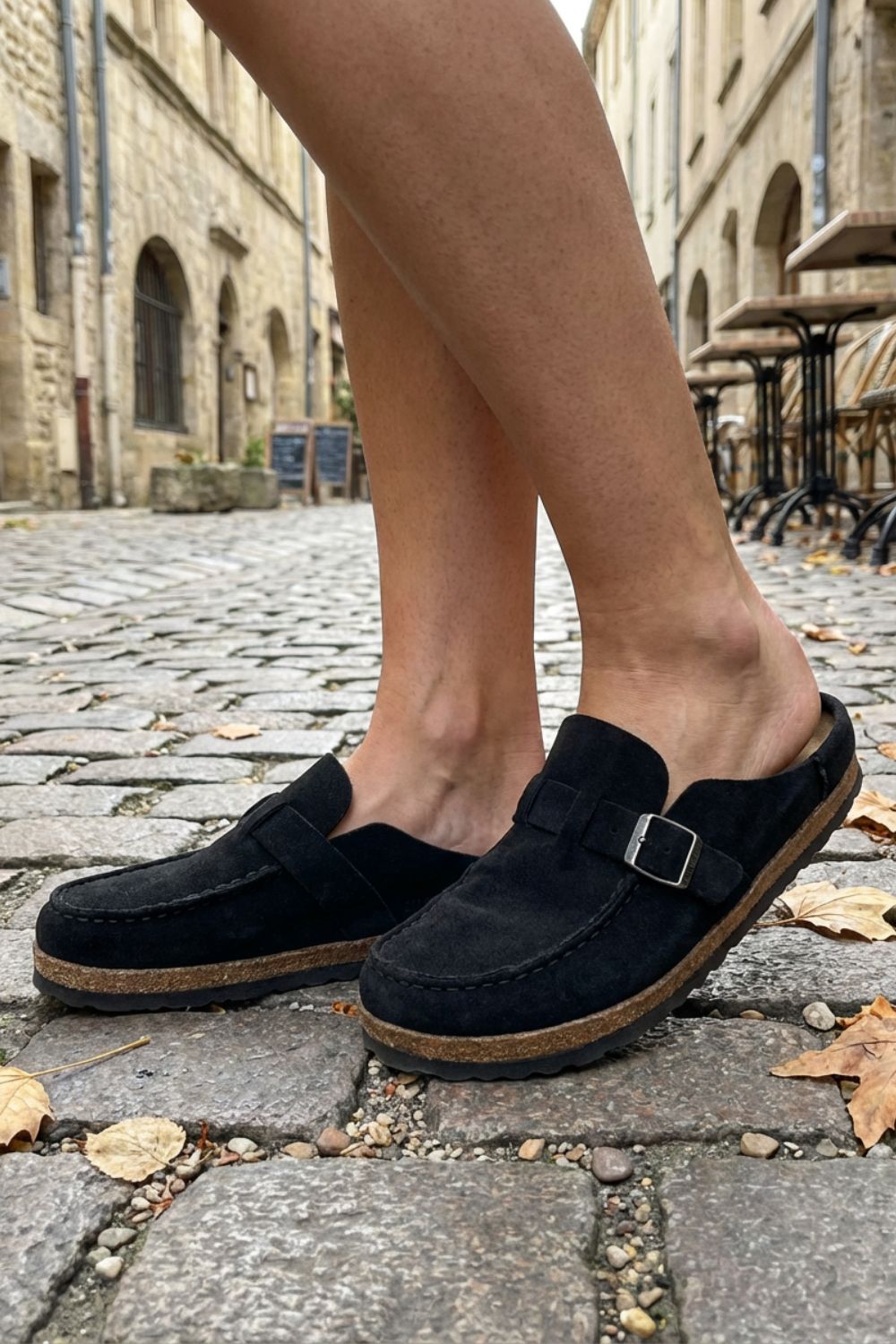 Men's Suede Buckle Clogs with Cork Sole