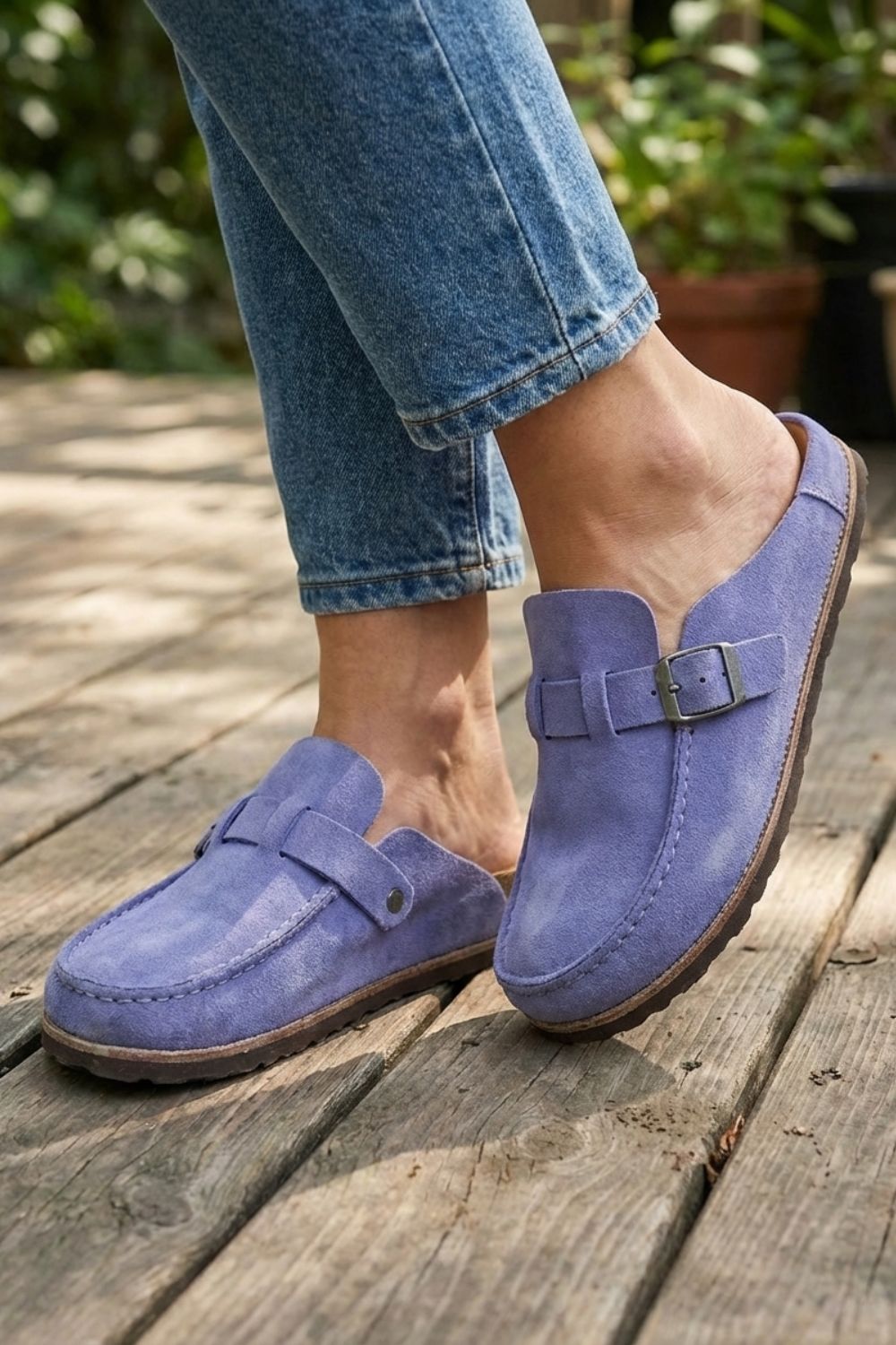 Men's Suede Buckle Clogs with Cork Sole