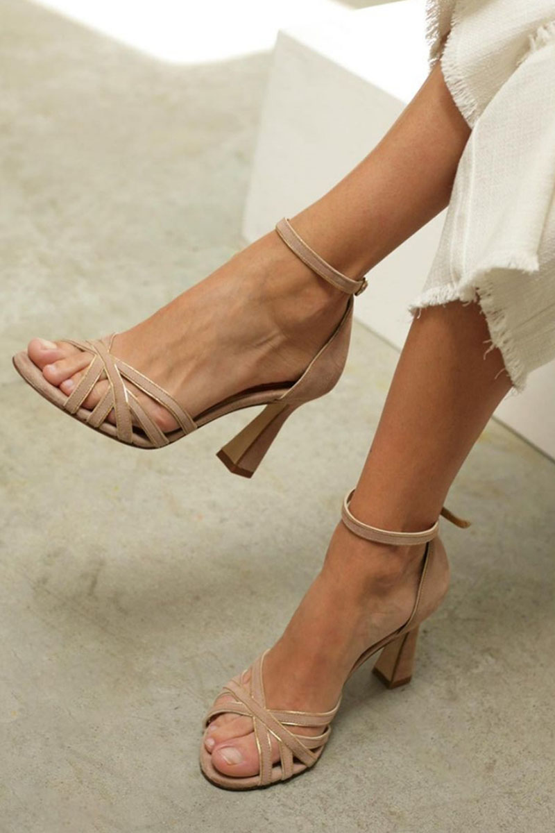 Block Heel Sandals with Crisscross Front Straps