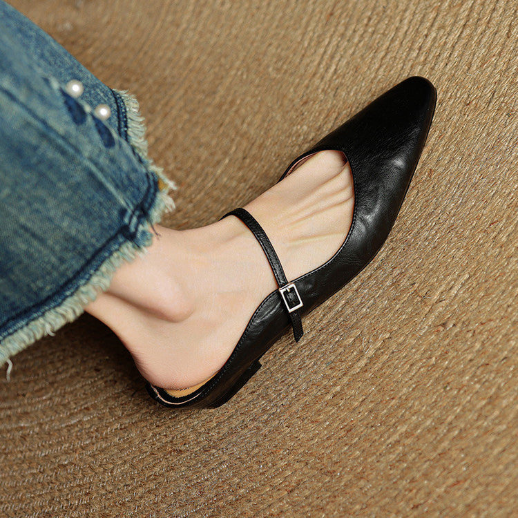Women's Pointed Toe Mary Jane Mule Flats