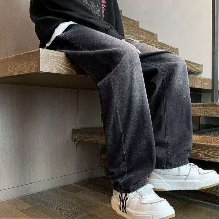 Men's Drawstring Wide-Leg Denim Pants