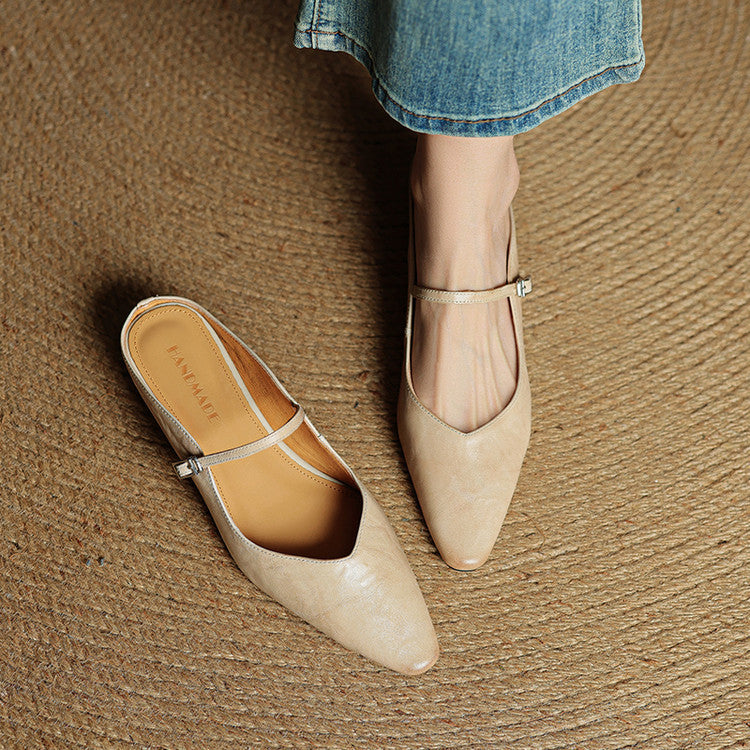 Women's Pointed Toe Mary Jane Mule Flats