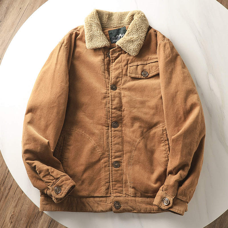 Men’s Corduroy Sherpa-Lined Jacket with Fleece Collar