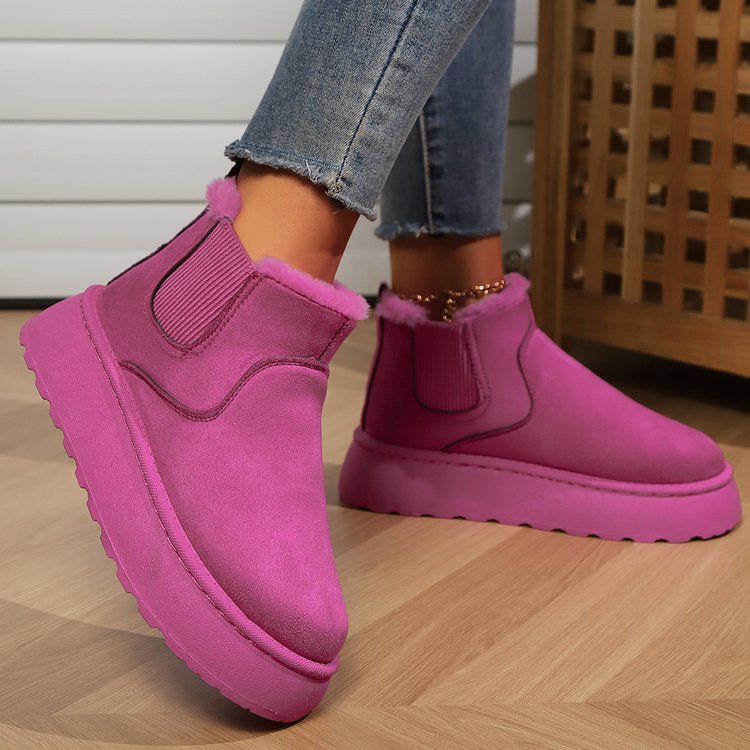 Bottines pour femme en daim synthétique, à enfiler | Bottes d’hiver doublées en fausse fourrure
