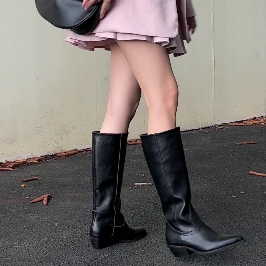 Women’s Knee-High Riding Boots with Low Block Heel