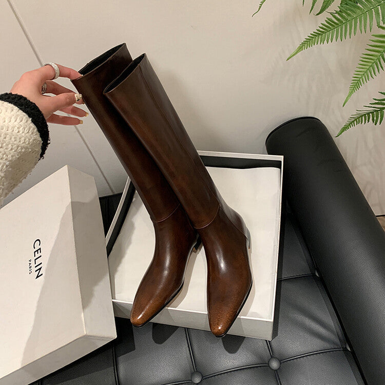 Women’s Knee-High Riding Boots with Low Block Heel
