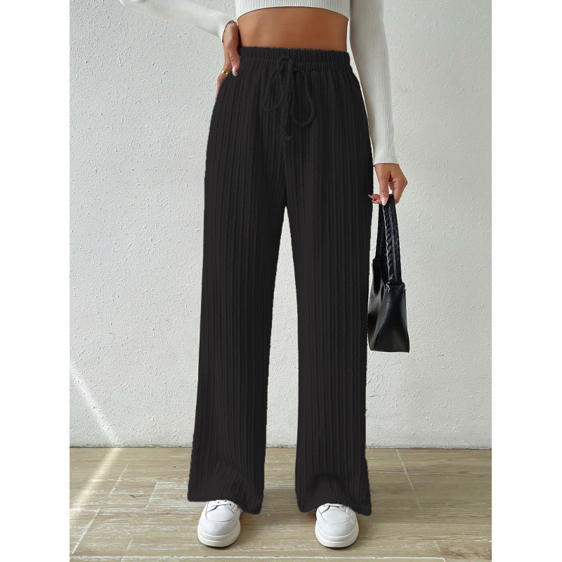 Pantalon côtelé pour femme à jambes larges et cordon de serrage