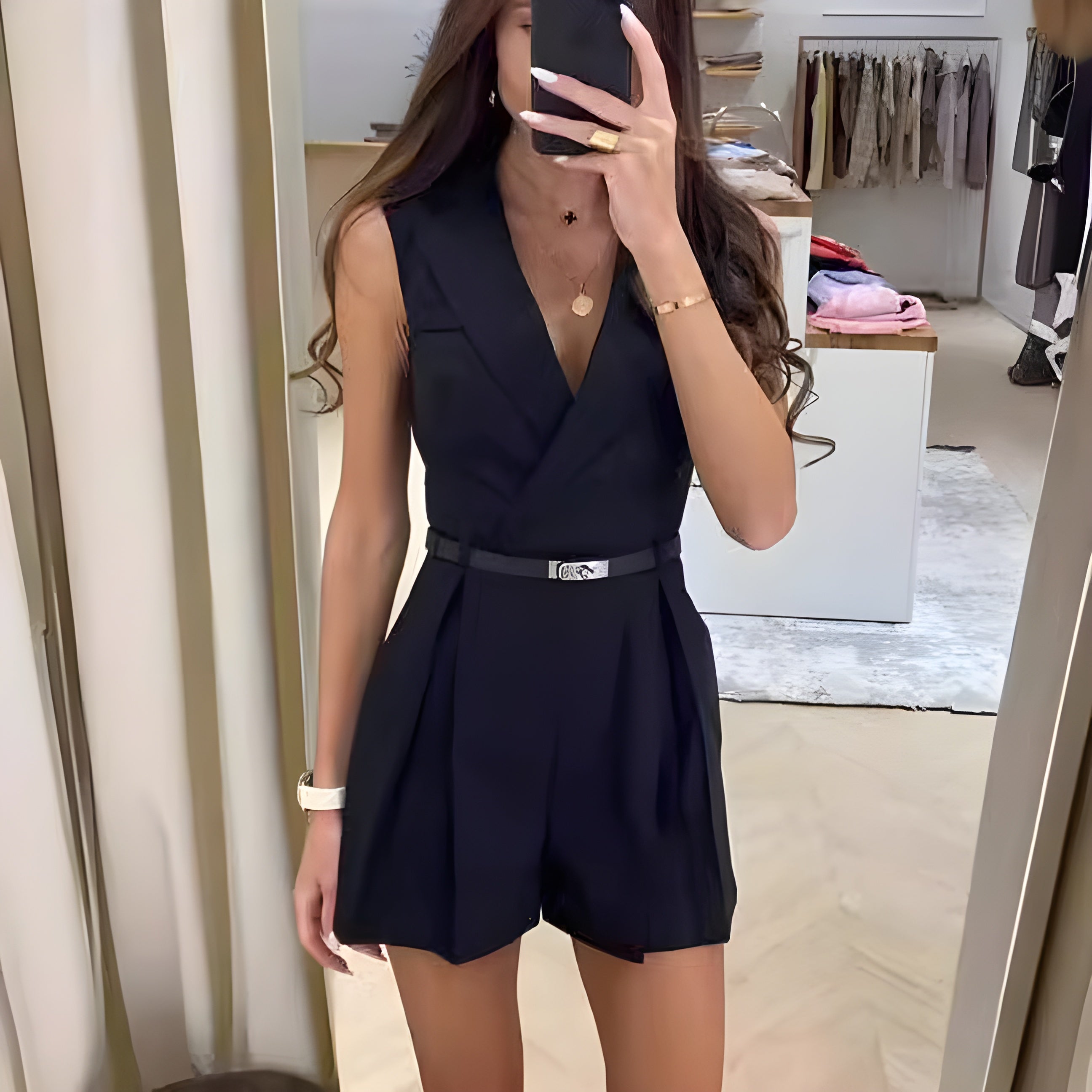Tailored Playsuit with Notch Lapel and Belted Waist