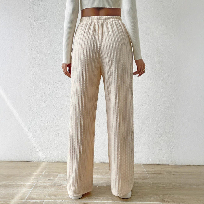 Pantalon côtelé pour femme à jambes larges et cordon de serrage