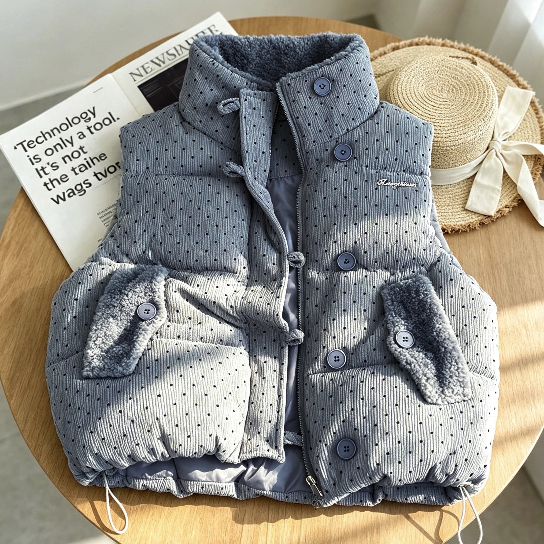 Women’s Polka Dot Padded Gilet with Borg Trim