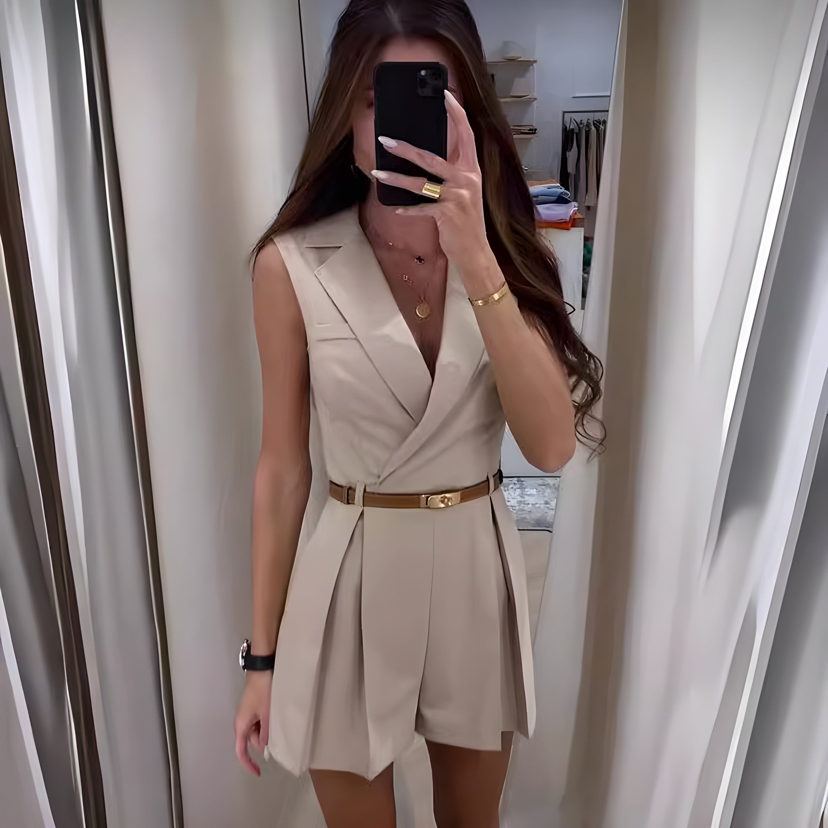 Tailored Playsuit with Notch Lapel and Belted Waist